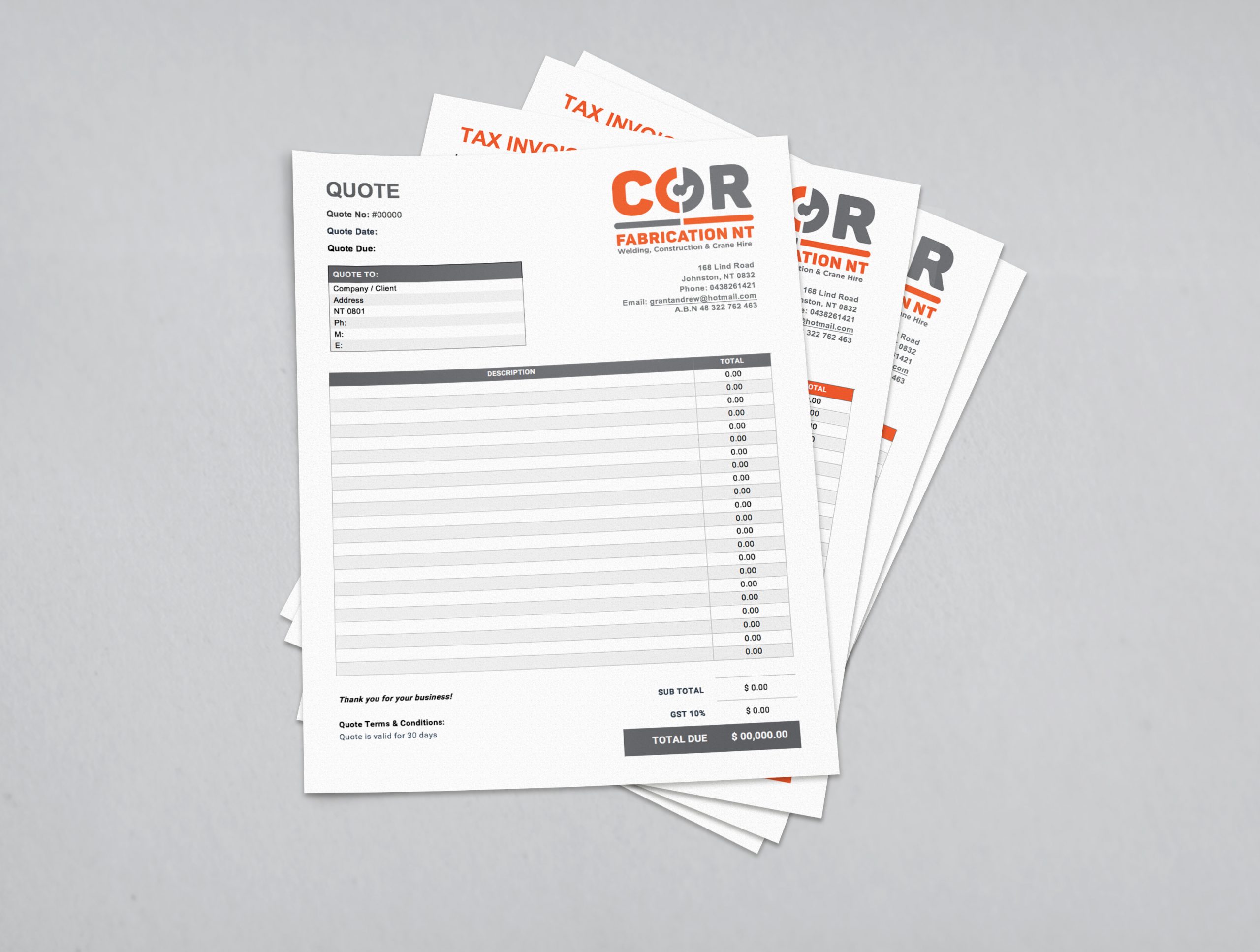 COR Fabrication Quote Invoice Form
